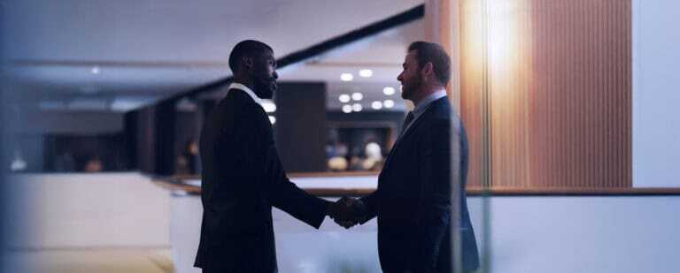 Handshake, Partnership Deal Or Corporate People Agreement For Client Investment, B2b Contract Negotiation Or Acquisition. Human Resources, Business Hiring And Government Job Interview With Hr Manager