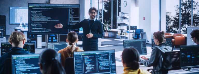 Knowledgeable Teacher Giving A Lecture About Software Engineerin