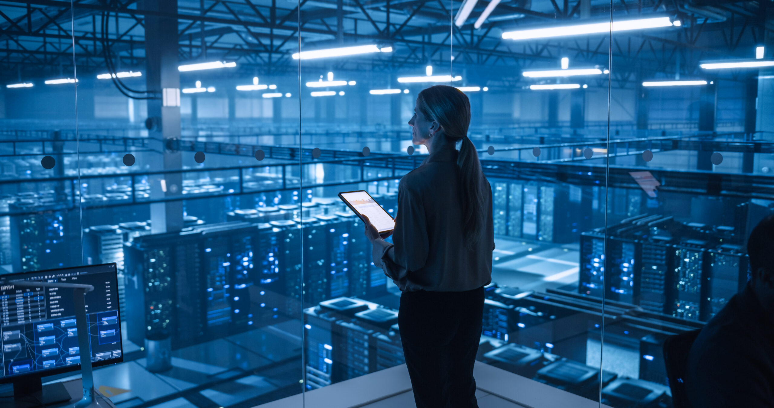 Female Information Technology Engineer Reviews Security Logs On