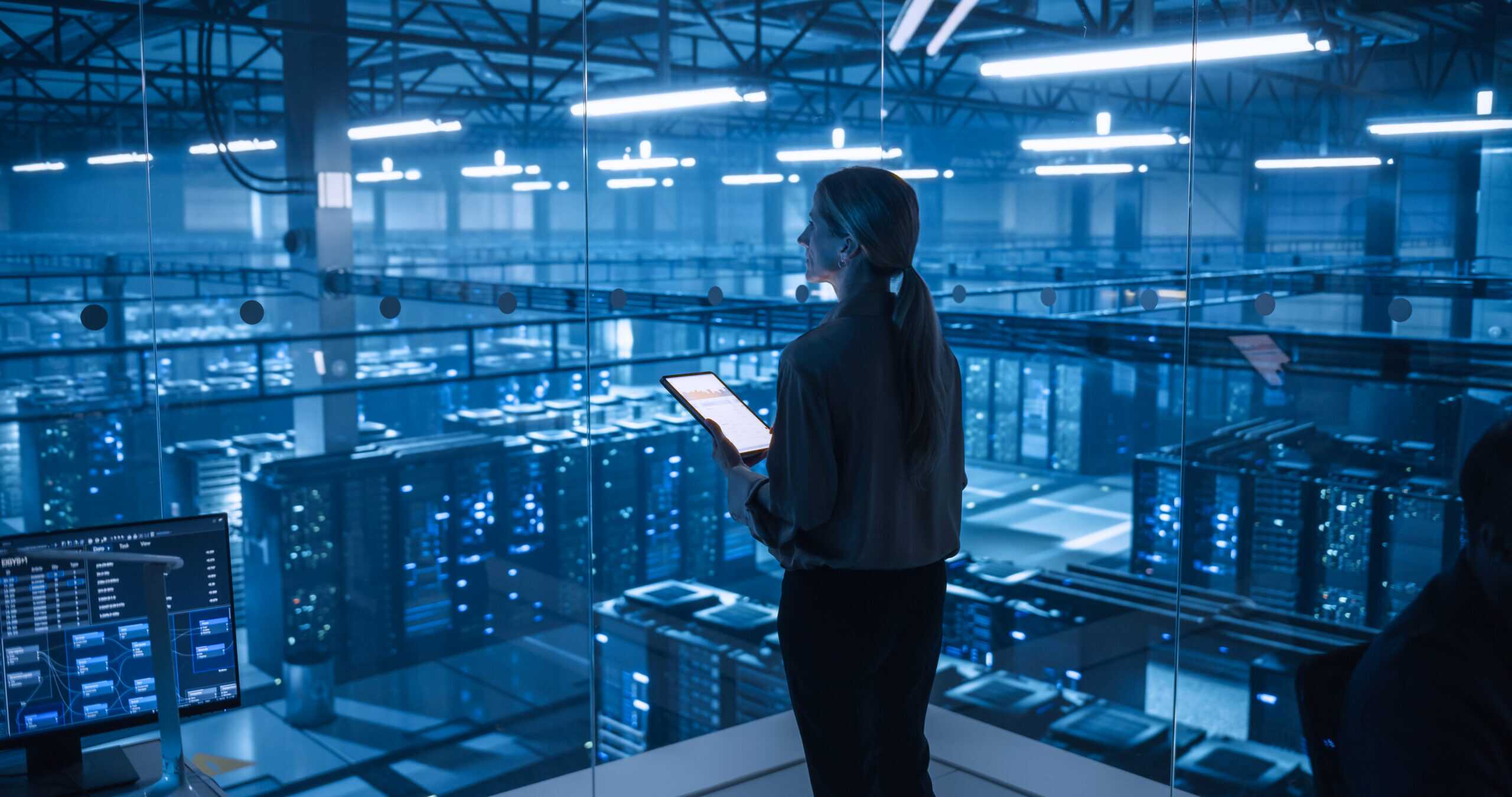 Female Information Technology Engineer Reviews Security Logs On
